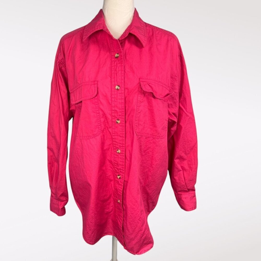 Vintage Newport News Long Sleeve Button Up Shirt 100% Cotton Pink Medium